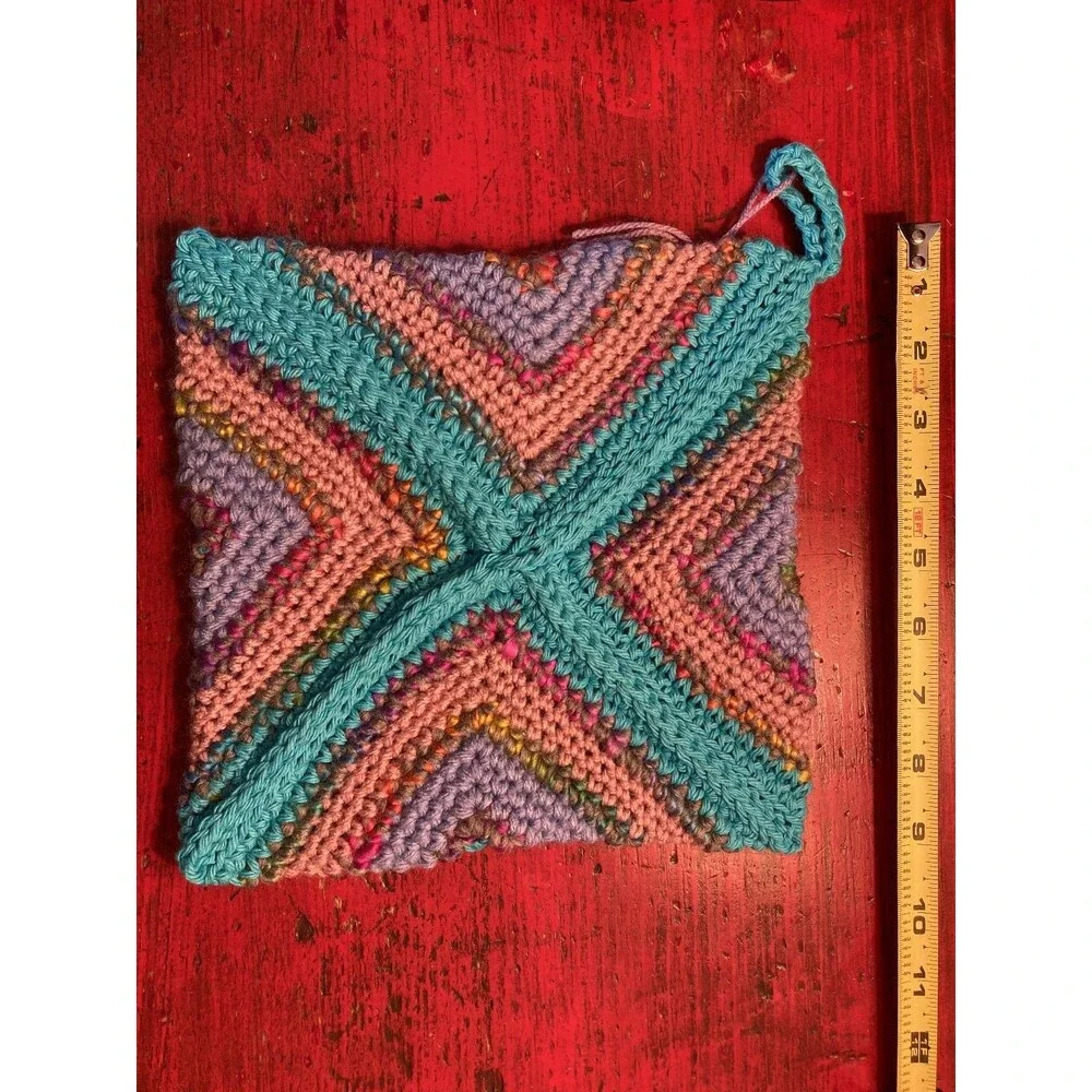PURPLE CAT CRAFTS Handmade Crocheted Trivet Potholder Hot Pad Square Colorful
